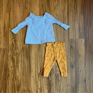 4 for $10 🌈 Carter's Blue Striped Shirt and Orange Floral Pants Matching Set